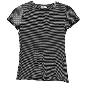 Magaschoni Black White Stripe Short Sleeve Pima Cotton Blend Shirt Size XS